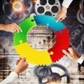 Teamwork and integration concept with connection of gear. 3D Rendering Royalty Free Stock Photo