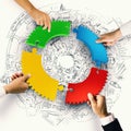 Teamwork and integration concept with puzzle pieces of gear 3D Rendering Royalty Free Stock Photo