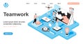 Teamwork isometric concept. Colleagues work together, collaboration and connection, team building and communication, line flat Royalty Free Stock Photo