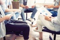 Teamwork is a key to success. Business people in smart casual wear talking and smiling while having a brainstorm meeting Royalty Free Stock Photo