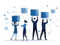 Teamwork lifting cubes together on white background Royalty Free Stock Photo