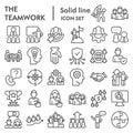 Teamwork line icon set, Business or career signs collection, sketches, logo illustrations, web symbols, outline style