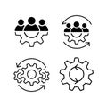 Teamwork line icon set in flat. Leadership symbols