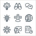 teamwork line icons. linear set. quality vector line set such as work schedule, presentation, connections, networking, skills,