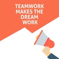 TEAMWORK MAKES THE DREAM WORK Announcement. Hand Holding Megaphone With Speech Bubble Royalty Free Stock Photo