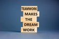 Teamwork makes the dream work symbol. Concept words Teamwork makes the dream work on wooden blocks on a beautiful grey table grey Royalty Free Stock Photo