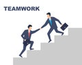 Teamwork. Men in suits help each other at work. Vector illustration Royalty Free Stock Photo