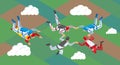 Teamwork Parachuting Isometric Composition