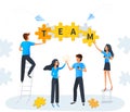 Teamwork or partnership business concept. Teamwork cooperation metaphor. Group of business people connecting puzzle elements Royalty Free Stock Photo