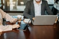 Teamwork people concept. team of coworkers making great business discussion .businessman talking with partners. in office Royalty Free Stock Photo