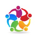 Teamwork people, hugging and coming together forming a star, icon vector