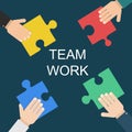 Teamwork People puzzle three pieces. Vector graphic design illustration.