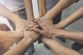 Teamwork people touch hands for unity group to succuss business Royalty Free Stock Photo