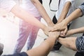 Teamwork people touch hands for unity group to succuss business Royalty Free Stock Photo