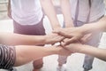 Teamwork people touch hands for unity group to succuss business Royalty Free Stock Photo