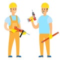 Workers Holding Drill and Instruments, Vector