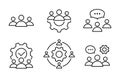 Teamwork, process and brainstorming line icon set