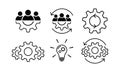 Teamwork and process line icon set in flat.