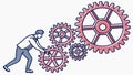 Teamwork Progress, Figures Pushing Interlocking Gears, vector design Generative AI Royalty Free Stock Photo