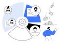 Teamwork, Resource Management, and Financial Growth Concept with People Profiles, Charts, and Coins Royalty Free Stock Photo