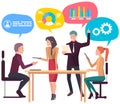 Colleagues discussing business data, statistical report. Analysis of graphs and charts concept