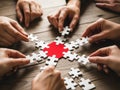 Teamwork Puzzle Pieces: Hands Connecting Strategy and Problem Solving Royalty Free Stock Photo