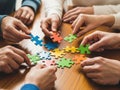 Teamwork Puzzle Pieces: Hands Connecting Strategy Royalty Free Stock Photo