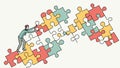 Teamwork Puzzle Solution: People Assembling Pieces, vector design Generative AI Royalty Free Stock Photo