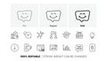 Teamwork questions, Smile chat and Gps line icons. For web app, printing. Line icons. Vector