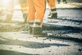 Teamwork on road construction Royalty Free Stock Photo