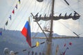 Teamwork on Russian sailing ship Royalty Free Stock Photo