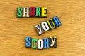 Share your story phrase letterpress