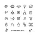 Teamwork Sign Black Thin Line Icon Set. Vector