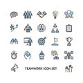 Teamwork Sign Color Thin Line Icon Set. Vector Royalty Free Stock Photo