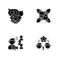 Teamwork skills black glyph icons set on white space