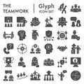 Teamwork solid icon set, Business or career signs collection, sketches, logo illustrations, web symbols, glyph style