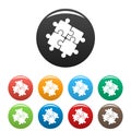 Teamwork solution puzzle icons set color Royalty Free Stock Photo