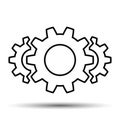 Teamwork, staff, partnership, gear icon mechanism, one line - vector