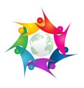 Teamwork swoosh people around green world logo Royalty Free Stock Photo