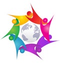 Teamwork swoosh people around world logo Royalty Free Stock Photo