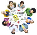 Teamwork Team Together Collaboration Meeting Looking Up Concept Royalty Free Stock Photo