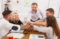 Teamwork and teambuilding concept in office, people connect hand Royalty Free Stock Photo