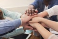 Teamwork and teambuilding, people connect hands Royalty Free Stock Photo