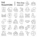 Teamwork thin line icon set, Business or career signs collection, sketches, logo illustrations, web symbols, outline