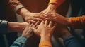Teamwork, unity concept, group of friends put their hands together. Generative AI Royalty Free Stock Photo