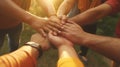 Teamwork, unity concept, group of friends put their hands together. Generative AI Royalty Free Stock Photo