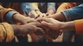 Teamwork, unity concept, group of friends put their hands together. Generative AI Royalty Free Stock Photo