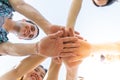 Teamwork, unity concept, group of friends put their hands together. Royalty Free Stock Photo