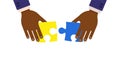 Teamwork vector flat concept illustraion design. Businessmen hands create puzzle together