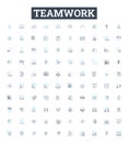 Teamwork vector line icons set. Collaboration, Synergy, Togetherness, Joint-effort, Harmony, Pooled, Partnership